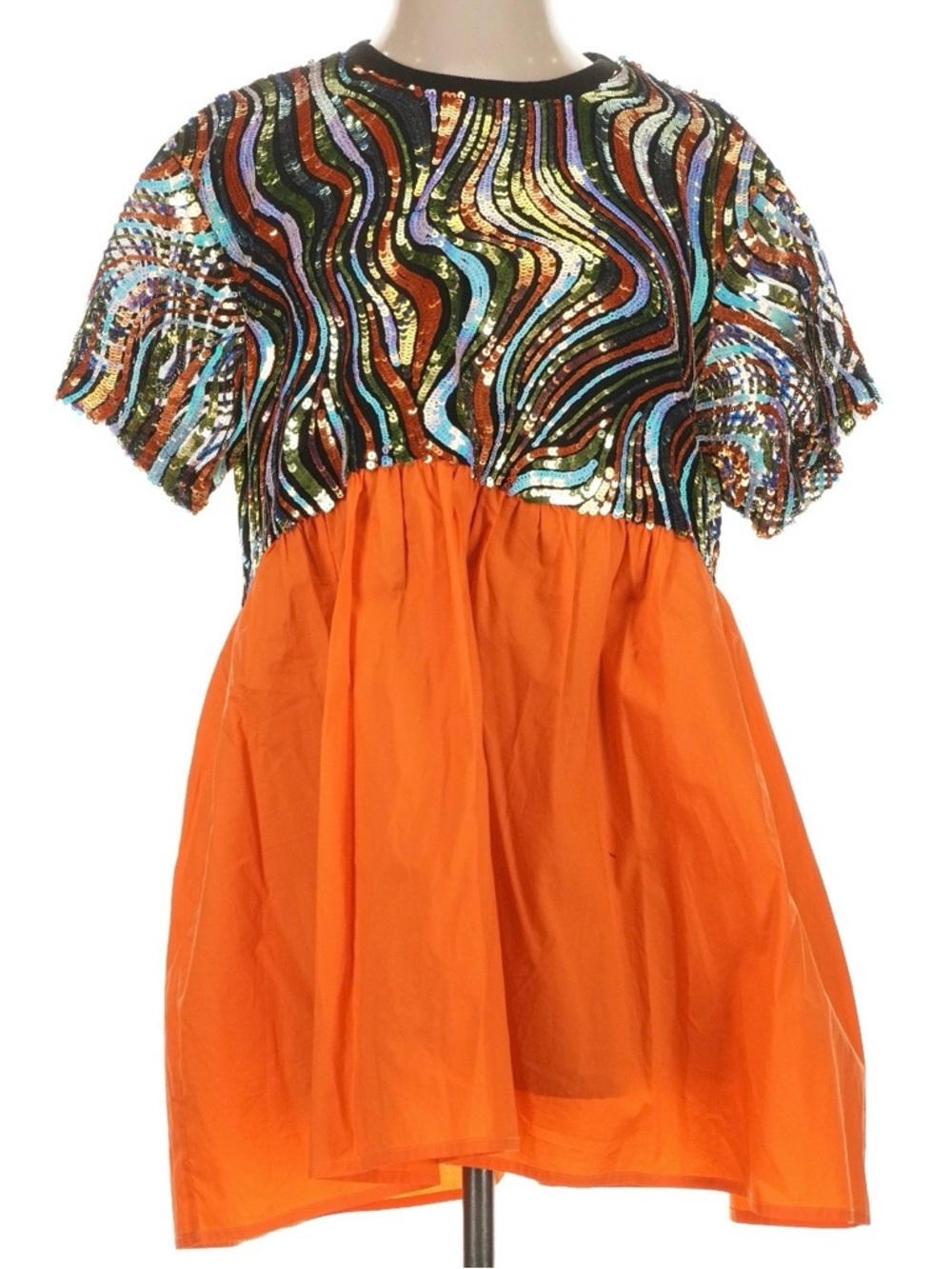 QUEEN OF SPARKLES Orange Mini Dress with Multicolor Sequin